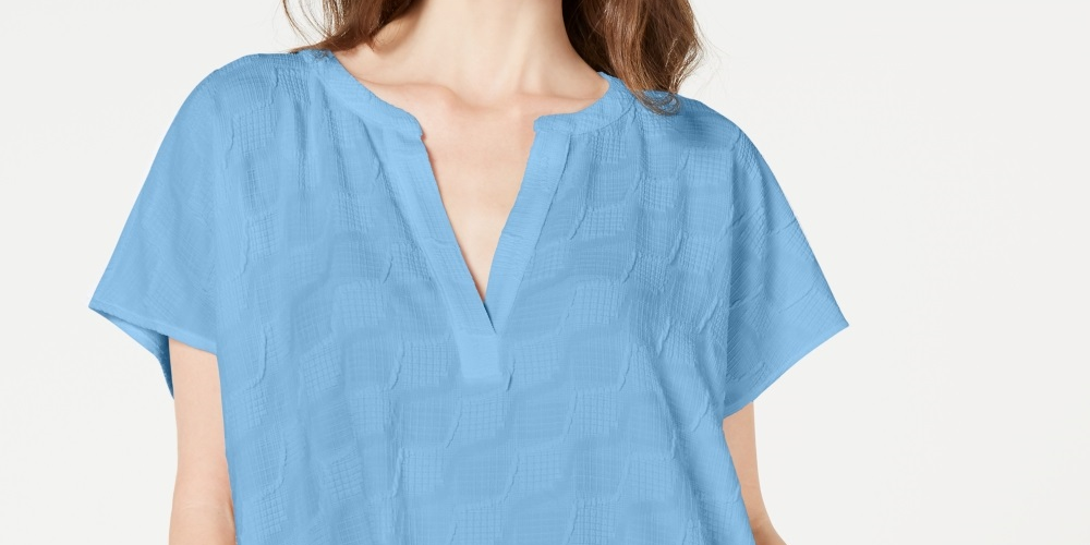 Blusa texturizada com decote em V feminina Alfani, azul, tamanho pequeno médio