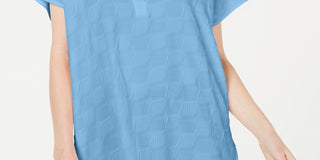 Blusa texturizada com decote em V feminina Alfani, azul, tamanho pequeno médio