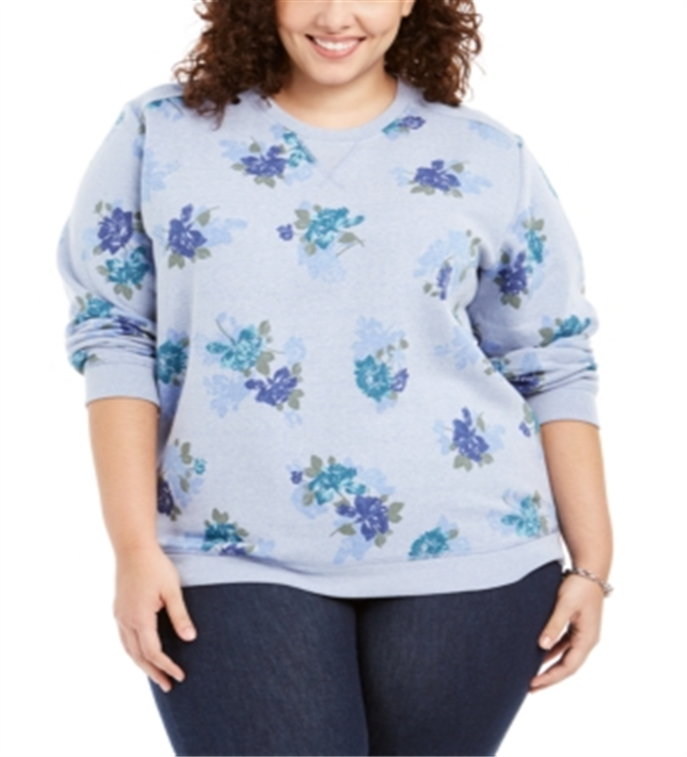 Moletom feminino Karen Scott Plus com estampa de lã azul tamanho 0X