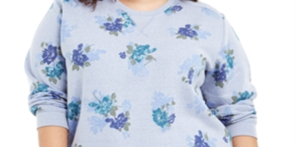 Moletom feminino Karen Scott Plus com estampa de lã azul tamanho 0X
