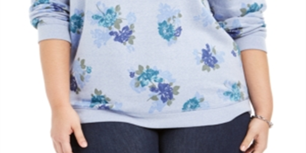 Moletom feminino Karen Scott Plus com estampa de lã azul tamanho 0X