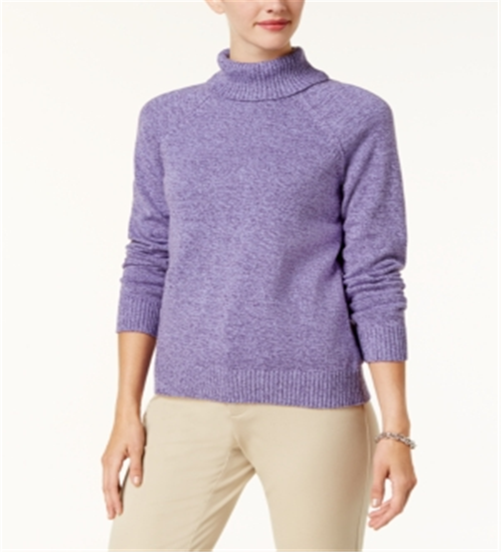 Karen Scott Suéter Feminino de Algodão com Gola Alta Roxo Tamanho Pequeno G