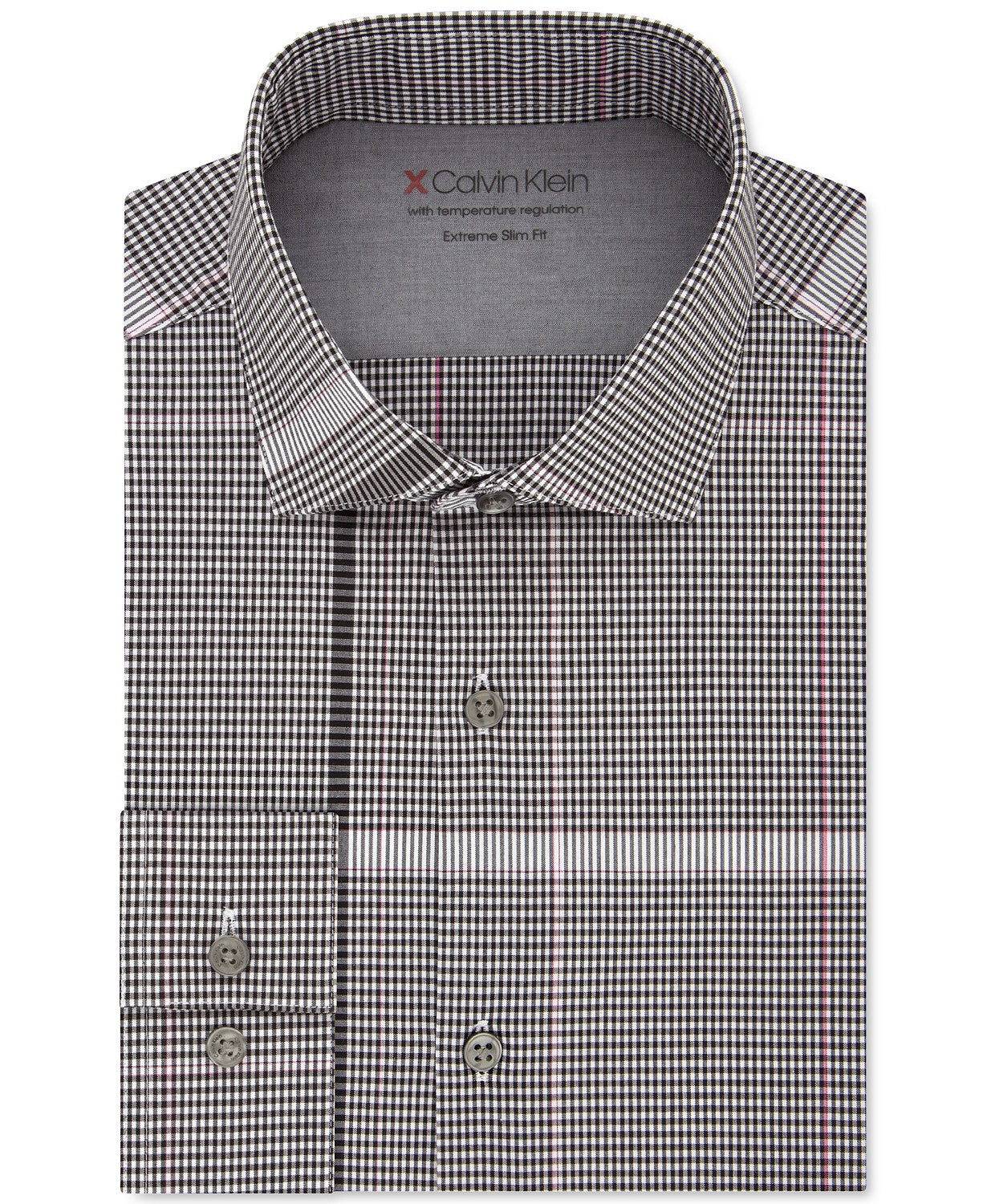 Camisa social masculina Calvin Klein Extra Slim Fit Performance Stretch com regulagem de temperatura e manga rosa, tamanho 34-35