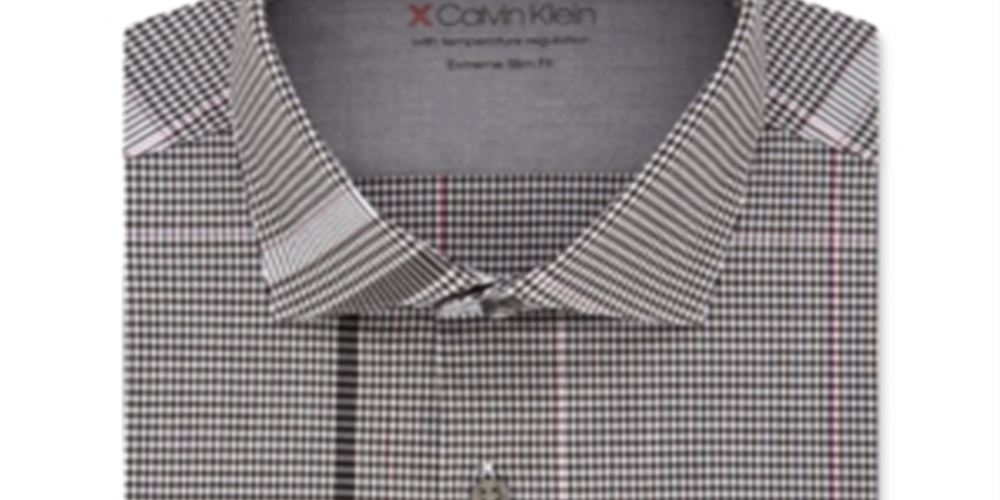 Camisa social masculina Calvin Klein Extra Slim Fit Performance Stretch com regulagem de temperatura e manga rosa, tamanho 34-35