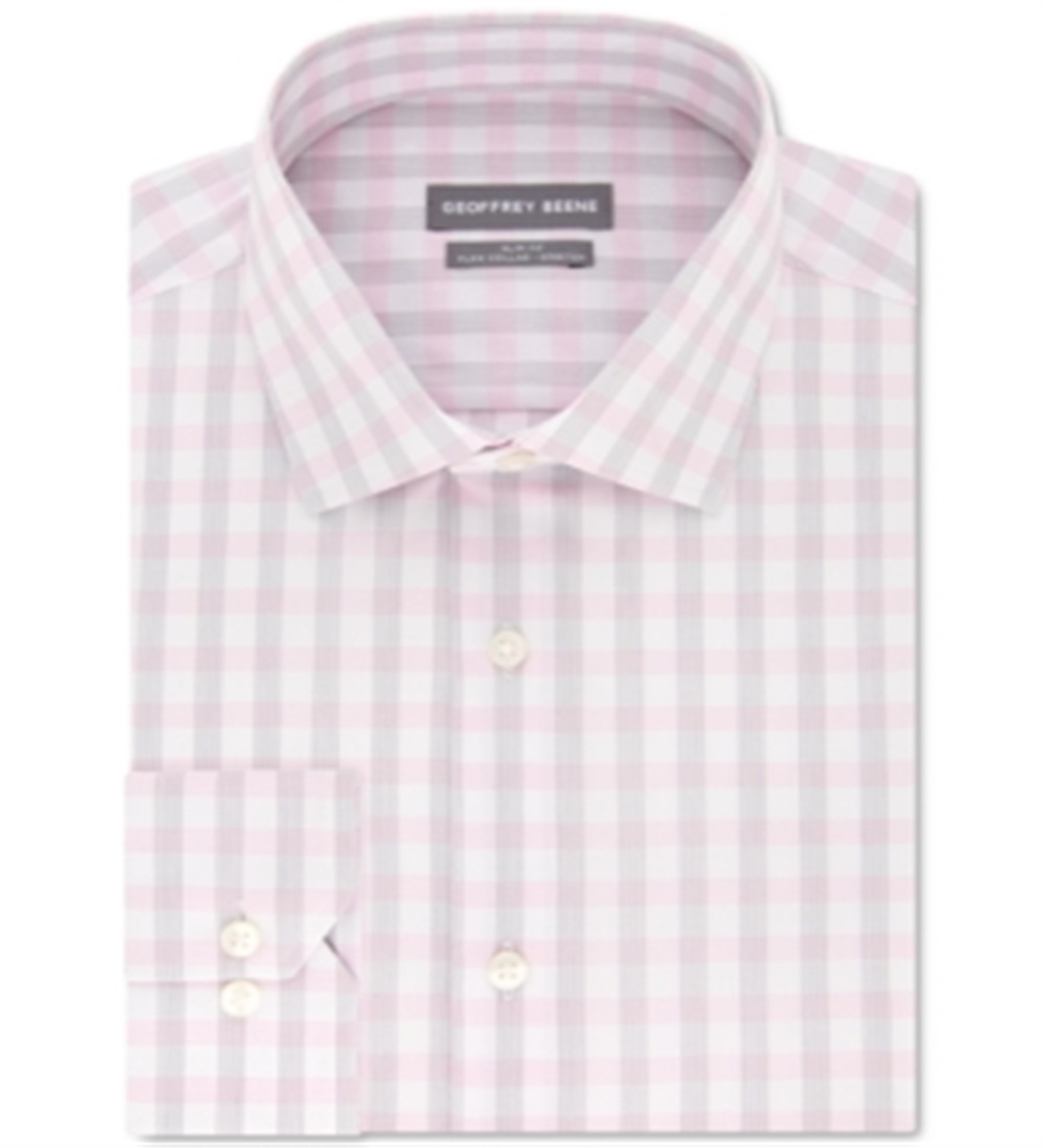 Camisa social xadrez elástica de desempenho slim fit masculina Geoffrey Beene, tamanho blush, L 16-16/5
