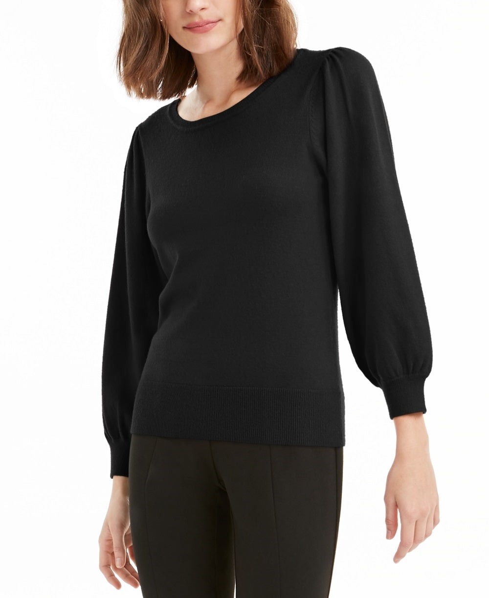 Suéter feminino Maison Jules com manga bufante, preto, tamanho extragrande