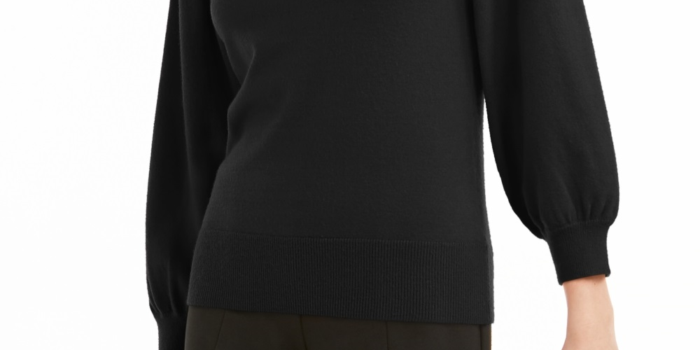 Suéter feminino Maison Jules com manga bufante, preto, tamanho extragrande