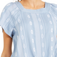 Blusa feminina estampada com decote quadrado e amarração frontal, azul, tamanho extrapequeno, da Style &amp; Co