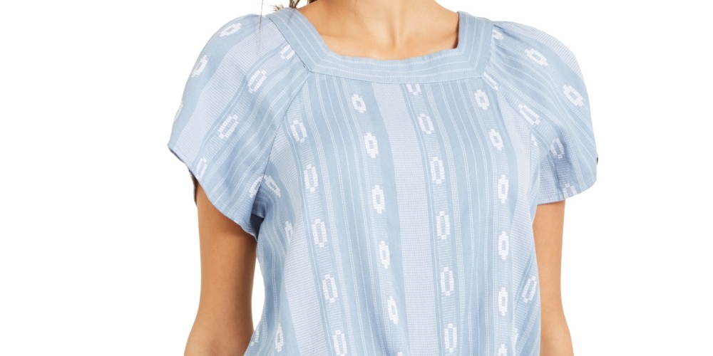 Blusa feminina estampada com decote quadrado e amarração frontal, azul, tamanho extrapequeno, da Style &amp; Co
