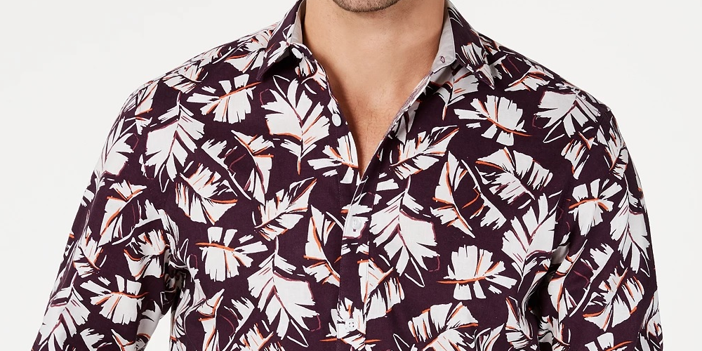 Camisa masculina de linho Adrian com botões e gola, roxa, tamanho extragrande, da INC International Concepts
