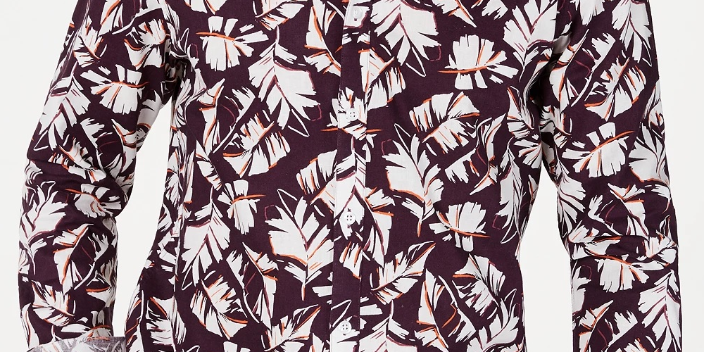 Camisa masculina de linho Adrian com botões e gola, roxa, tamanho extragrande, da INC International Concepts