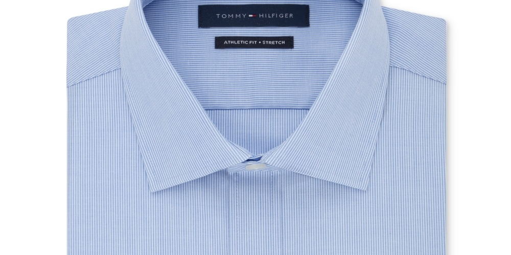 Camisa social masculina Tommy Hilfiger com gola atlética e ajuste azul, tamanho 16 x 34 x 35