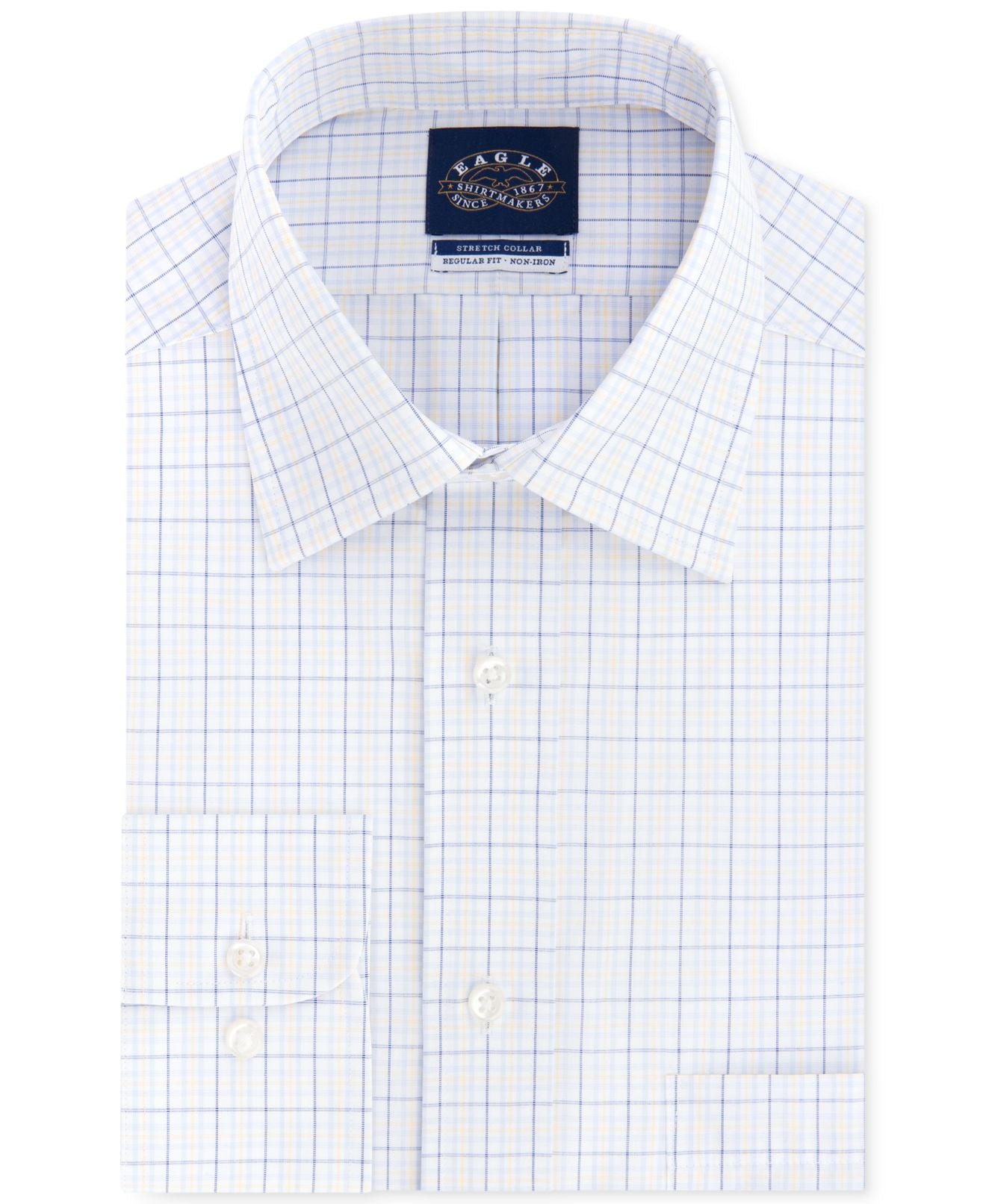 Camisa social xadrez Eagle masculina Classic Fit com gola elástica e sem ferro, branca, tamanho M