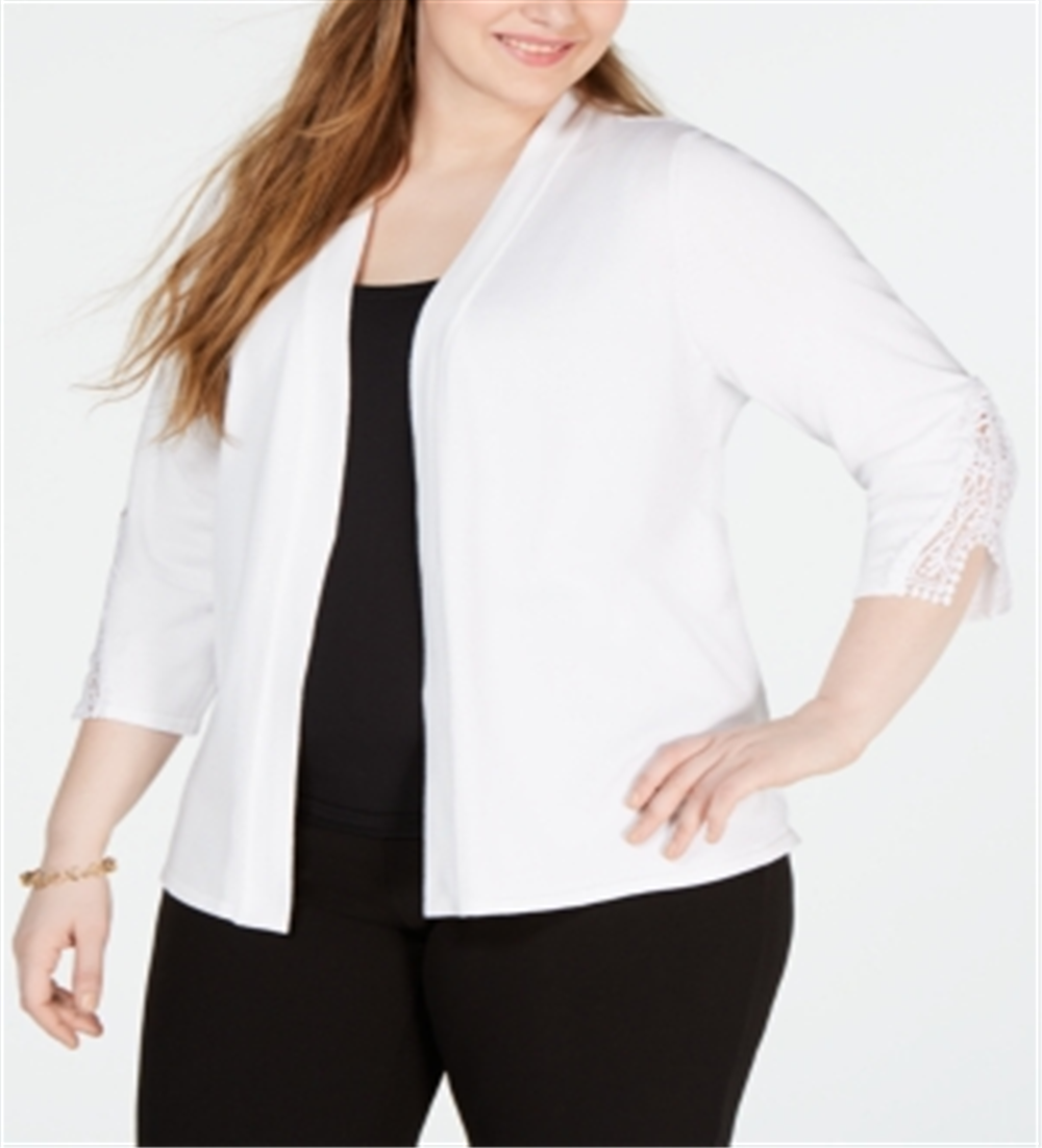 Cardigan feminino com acabamento em crochê JM Collection, tamanho 0X, branco