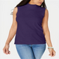 Karen Scott Blusa feminina sem mangas com decote falso, roxa, tamanho pequeno