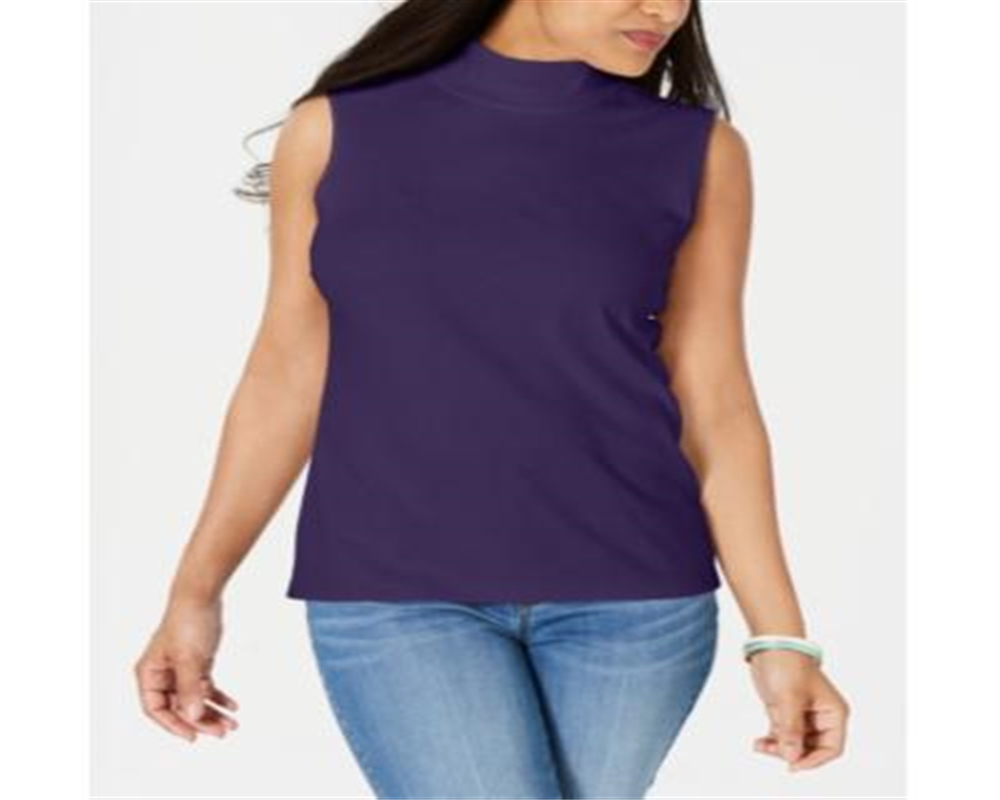 Karen Scott Blusa feminina sem mangas com decote falso, roxa, tamanho pequeno
