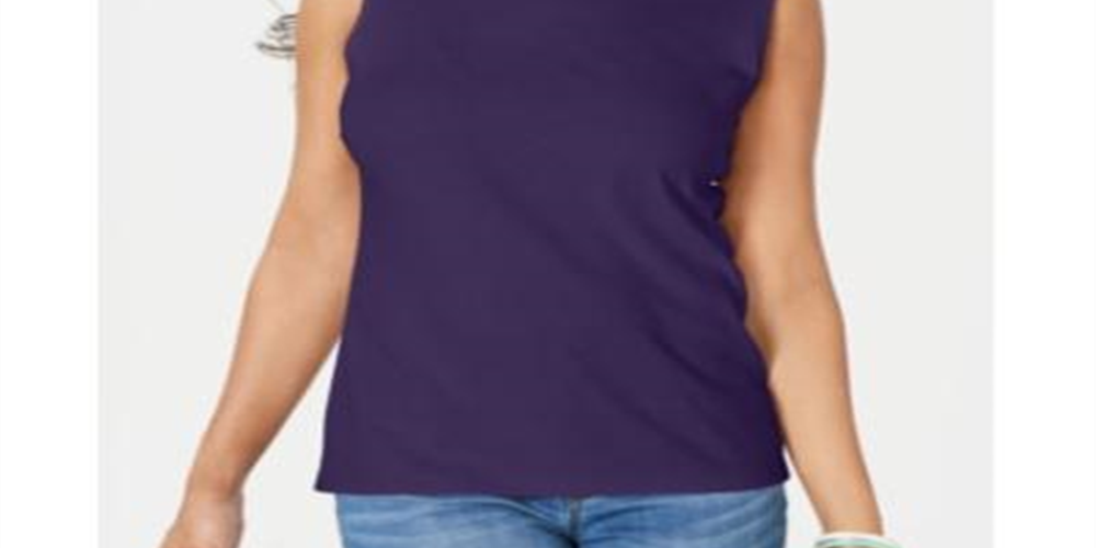 Karen Scott Blusa feminina sem mangas com decote falso, roxa, tamanho pequeno