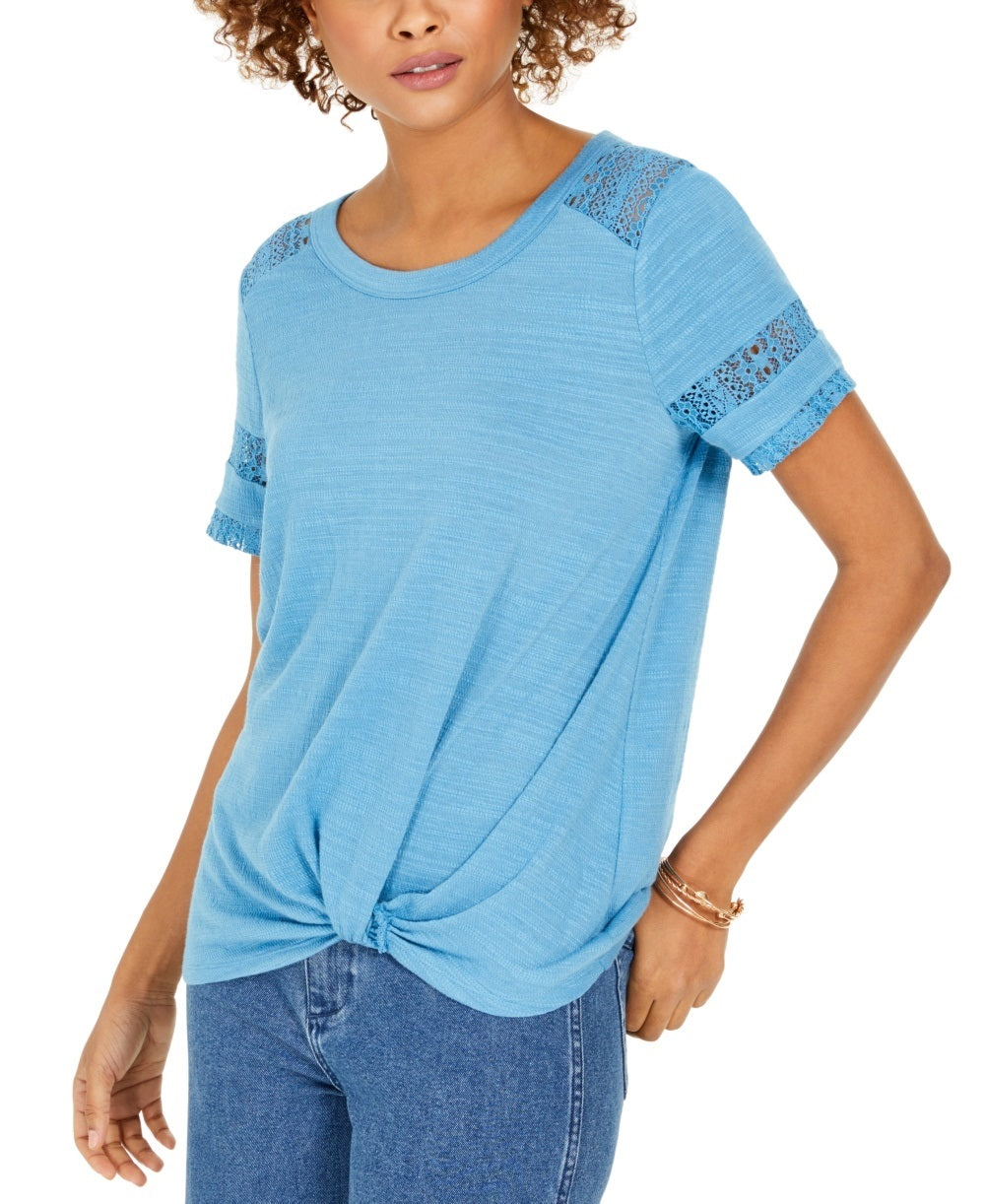 Top de renda com detalhes estilo &amp; co feminino azul tamanho pequeno