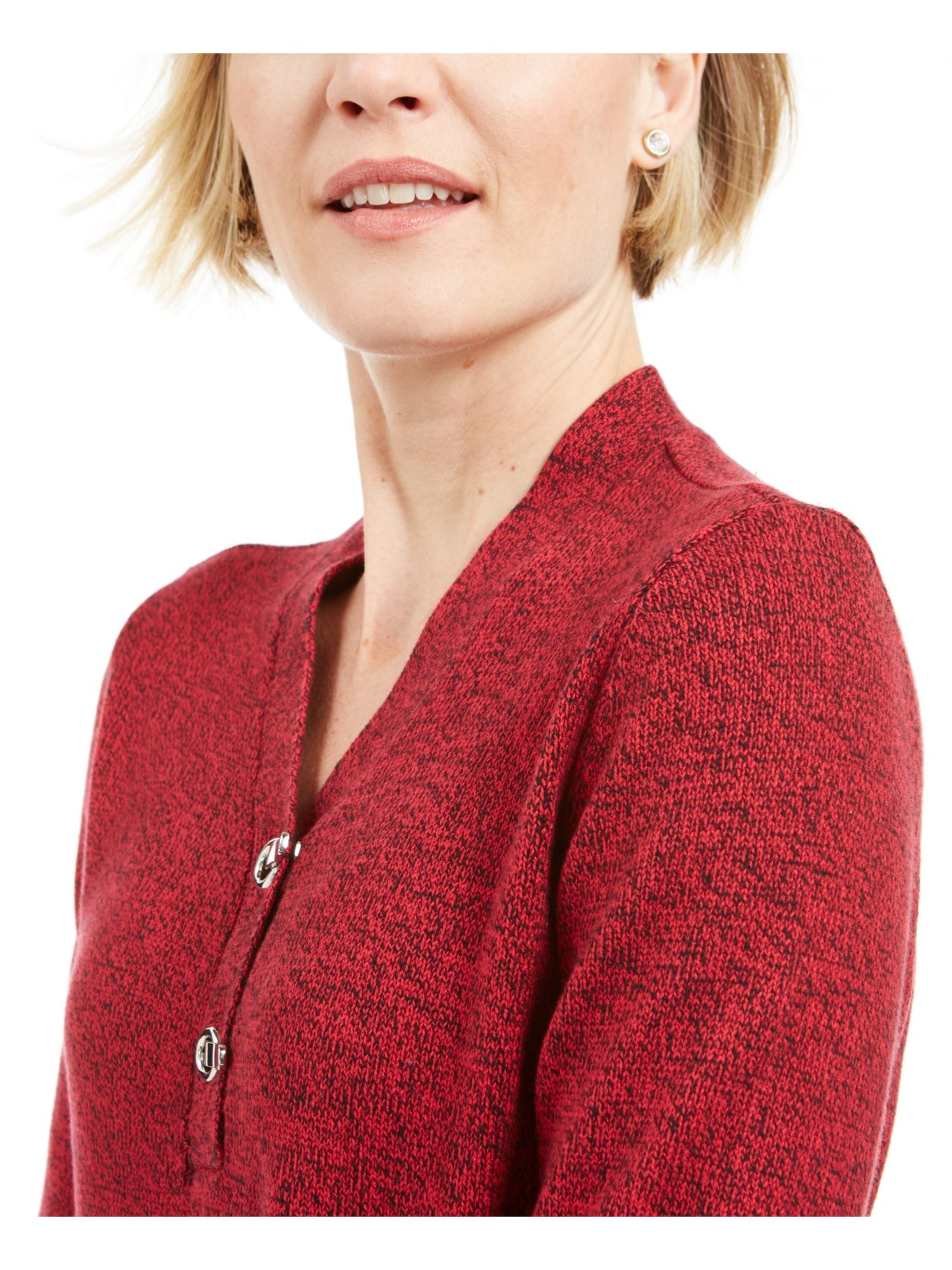 Karen Scott Suéter Henley de Algodão com Acabamento em Ferragens Feminino Vermelho Tamanho Pequeno GG