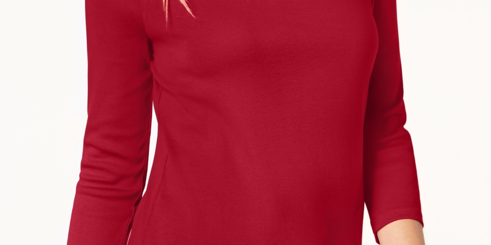 Charter Club Top feminino de algodão Pima com decote canoa e botões, vermelho, tamanho X-S