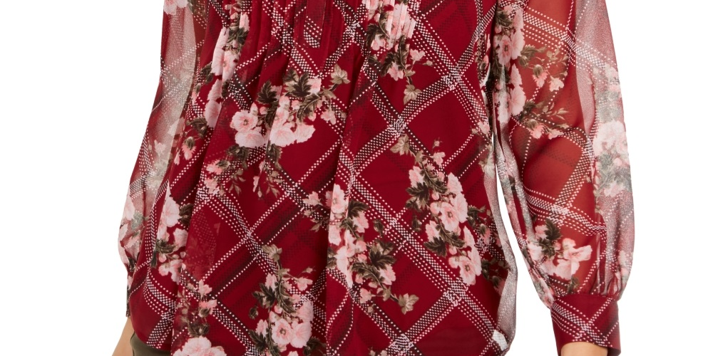 Top feminino Charter Club com estampa mista e decote dividido, vermelho, tamanho pequeno e pequeno