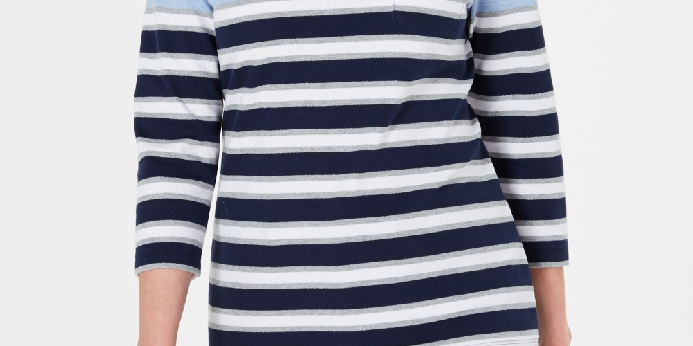 Blusa listrada com bolso Serena feminina Karen Scott, azul, tamanho pequeno, médio