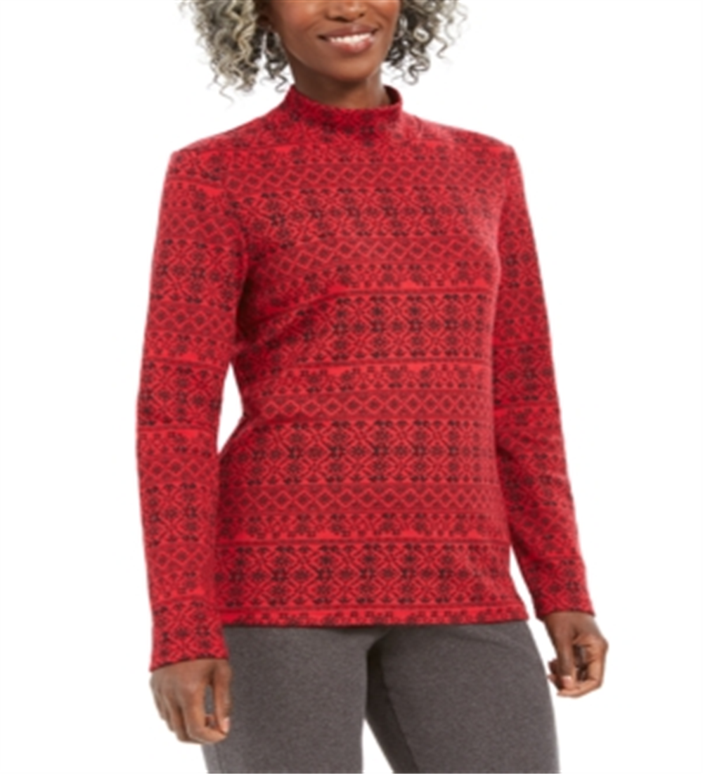 Karen Scott Feminino Fair Isle Estampado Mock Neck Top Vermelho Tamanho Pequeno XL
