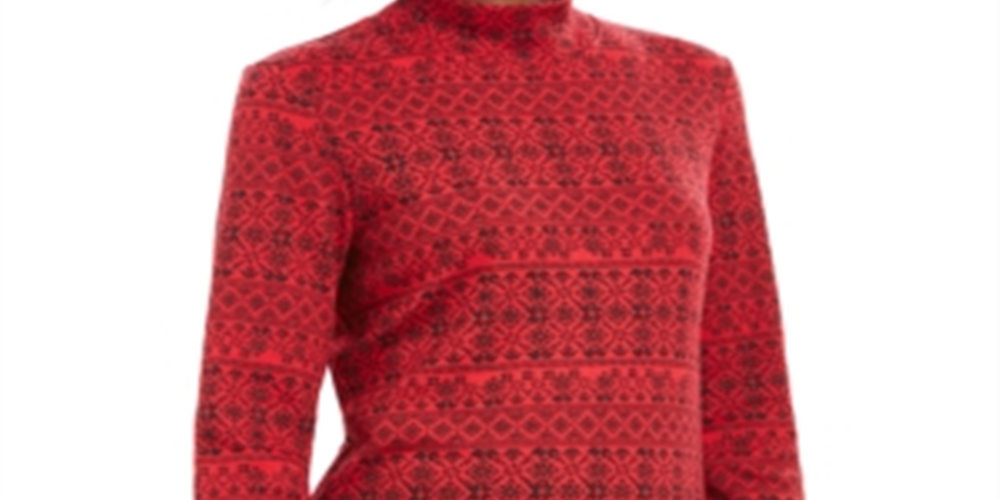 Karen Scott Feminino Fair Isle Estampado Mock Neck Top Vermelho Tamanho Pequeno XL