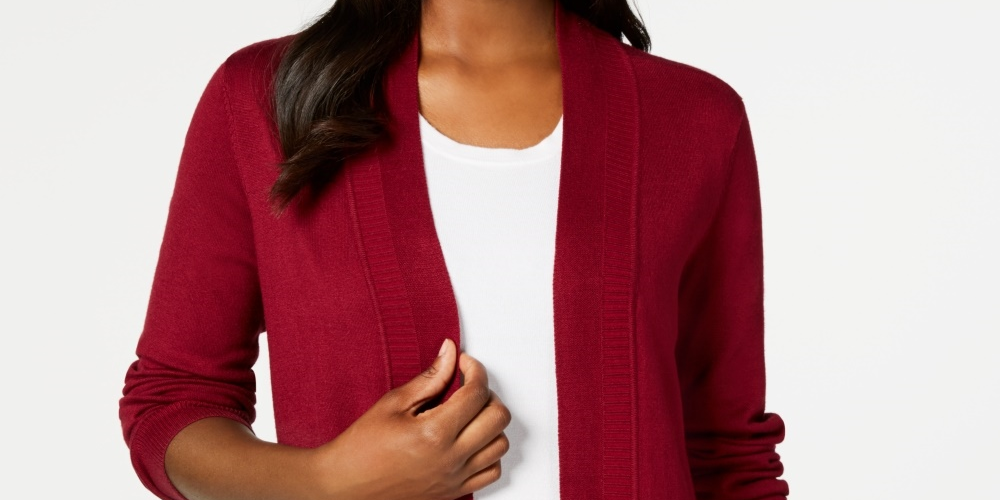 Karen Scott Cardigan Feminino Frente Aberta Vermelho Tamanho X-G