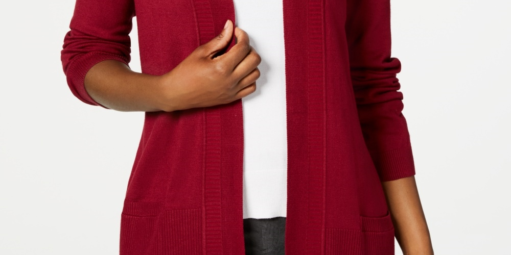 Karen Scott Cardigan Feminino Frente Aberta Vermelho Tamanho X-G