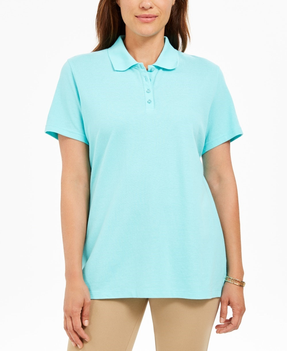Camisa polo feminina Karen Scott de algodão, azul, tamanho X-S
