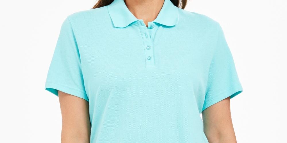 Camisa polo feminina Karen Scott de algodão, azul, tamanho X-S