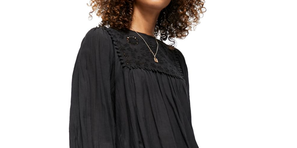 Camiseta unissex de manga comprida e gola redonda Free People, preta, tamanho extragrande