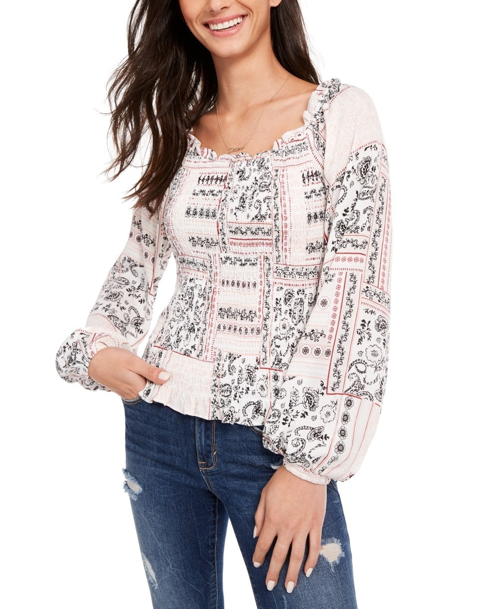 Blusa American Rag Junior com estampa de mangas curtas e babados, tamanho pequeno, vermelha