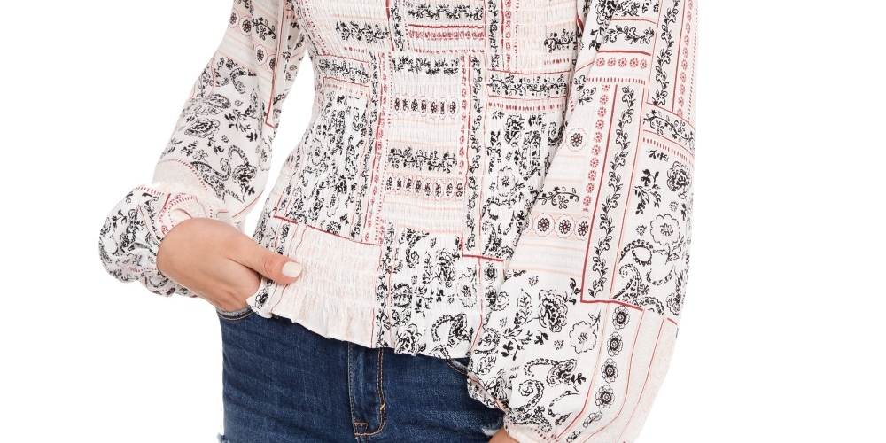 Blusa American Rag Junior com estampa de mangas curtas e babados, tamanho pequeno, vermelha