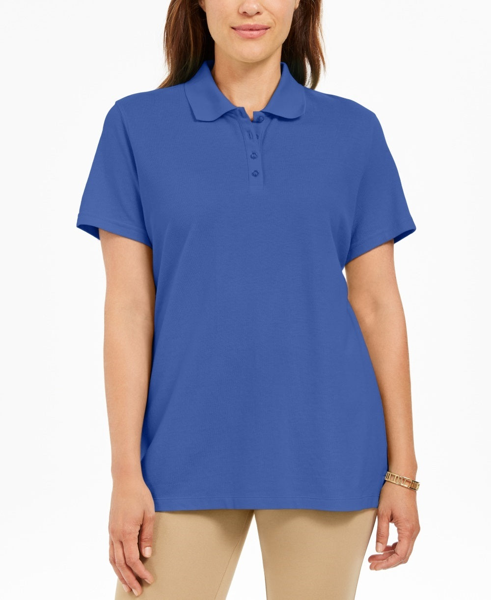Camisa polo feminina Karen Scott de algodão, azul, tamanho X-S
