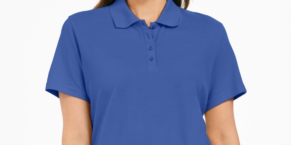 Camisa polo feminina Karen Scott de algodão, azul, tamanho X-S