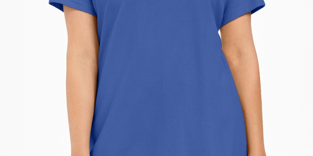 Camisa polo feminina Karen Scott de algodão, azul, tamanho X-S