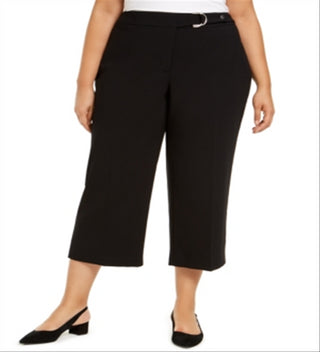 Calça culotte feminina Alfani Plus com cinto e detalhes em ferragens, preta, tamanho 14W