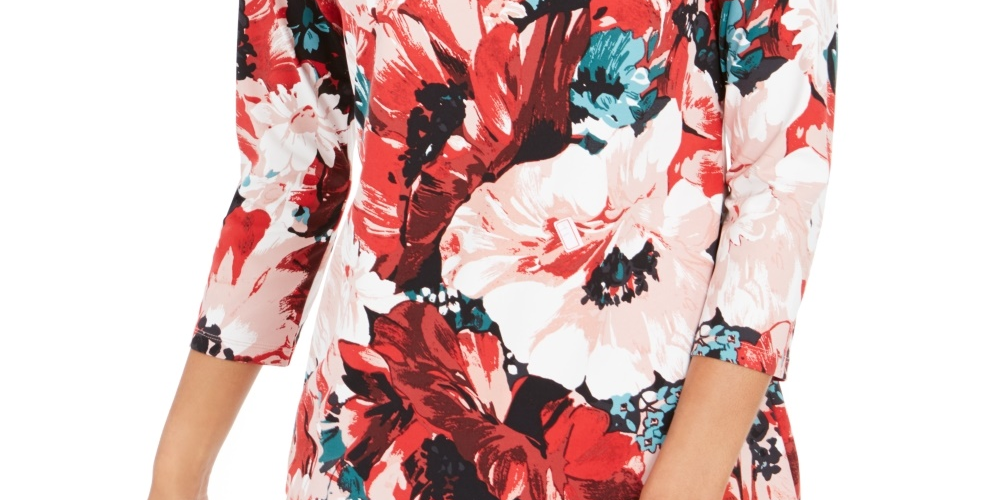 Charter Club Blusa feminina com estampa floral e decote canoa, vermelha, tamanho pequeno