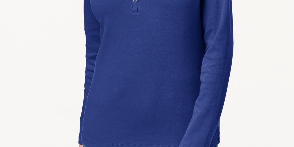 Karen Scott Top Henley de Algodão Feminino Azul Tamanho P