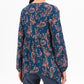 Blusa feminina estilo &amp; co, azul-petróleo, estampa paisley, manga comprida, gola V, estampa paisley, tamanho grande