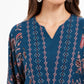 Blusa feminina estilo &amp; co, azul-petróleo, estampa paisley, manga comprida, gola V, estampa paisley, tamanho grande