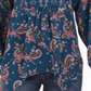 Blusa feminina estilo &amp; co, azul-petróleo, estampa paisley, manga comprida, gola V, estampa paisley, tamanho grande