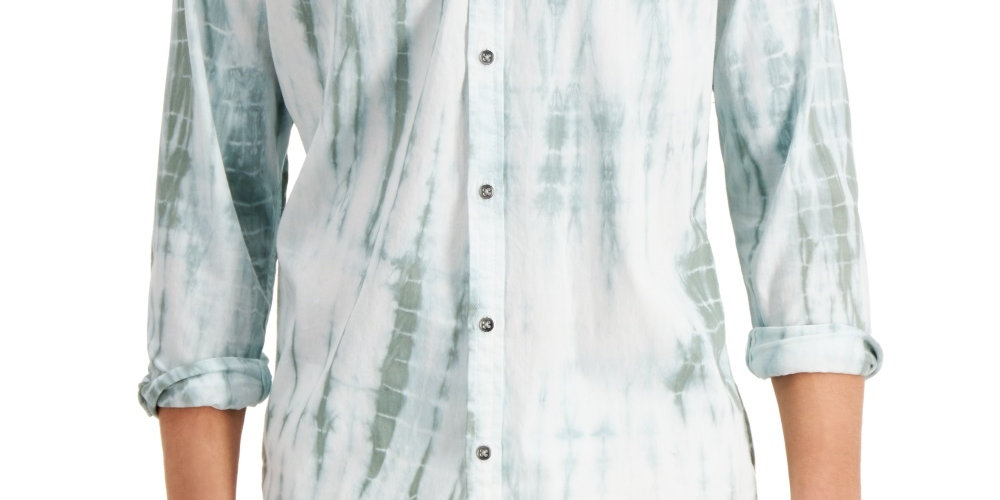 Camisa masculina de manga comprida com botões e estampa tie-dye da INC International Concepts, tamanho pequeno, verde
