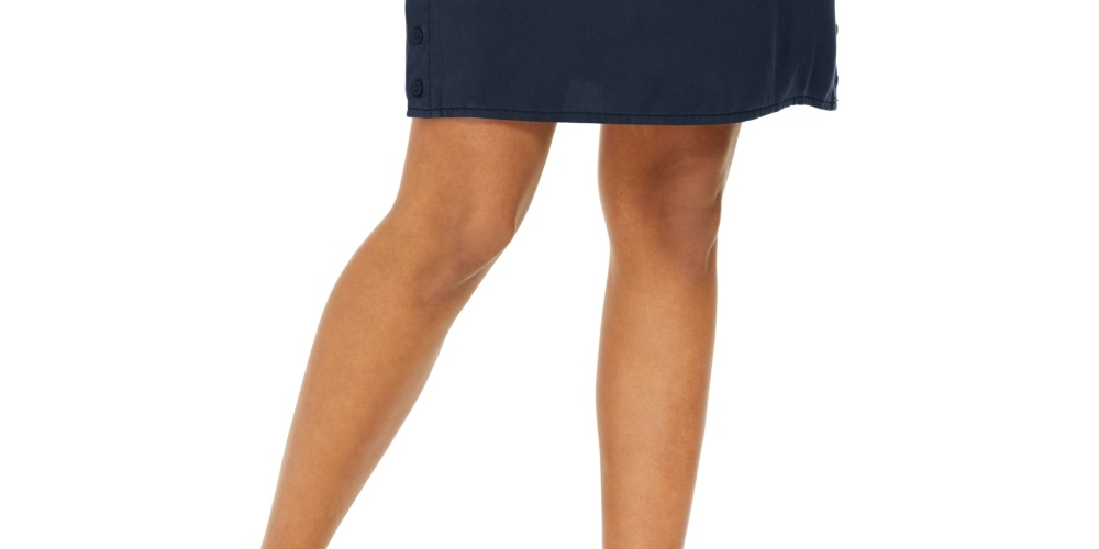 Saia-calça feminina estilo &amp; co, azul, com cordão, em tencel, tamanho médio