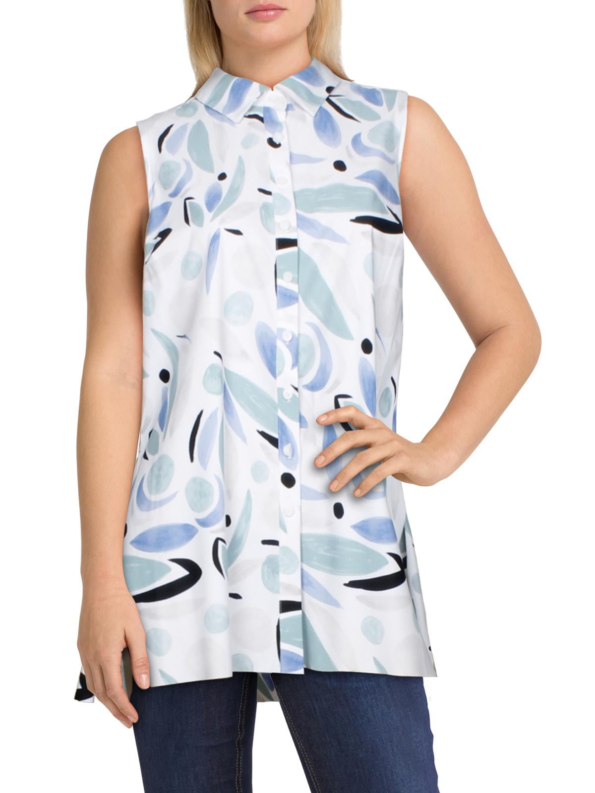 Blusa túnica feminina Alfani com gola abotoada, branca, vários tamanhos, pequena P