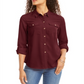 Camisa feminina com botões e estampa sólida Charter Club, vermelha, tamanho pequeno XL