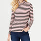 Blusa feminina listrada de gola alta Charter Club, rosa, tamanho pequeno, médio
