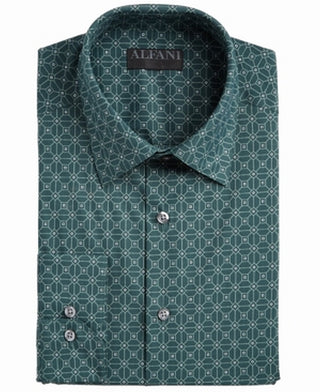 Camisa social masculina Alfani Slim Fit Performance Stretch com estampa de ladrilho quadrado, verde, tamanho GG